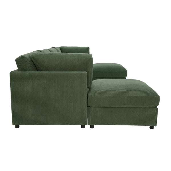 English Elm Corduroy Ribbed Upholstered Modular Sectional Sofa for Versatile Living Room Layouts Dark Green B2748S00206