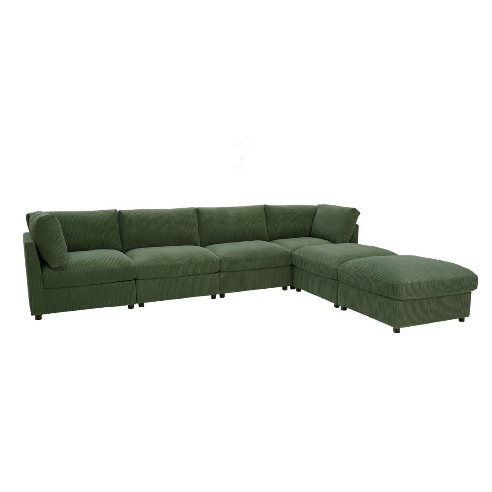 English Elm Corduroy Ribbed Upholstered Modular Sectional Sofa for Versatile Living Room Layouts Dark Green B2748S00206