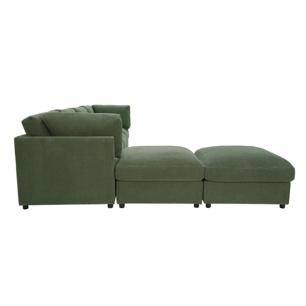 English Elm Corduroy Ribbed Upholstered Modular Sectional Sofa for Versatile Living Room Layouts Dark Green B2748S00206