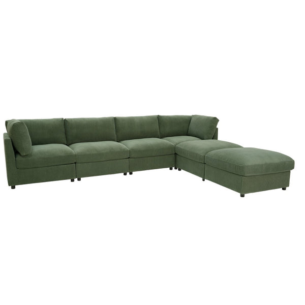 English Elm Corduroy Ribbed Upholstered Modular Sectional Sofa for Versatile Living Room Layouts Dark Green B2748S00206