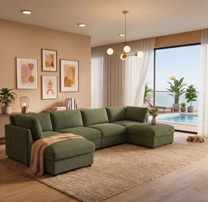 English Elm Corduroy Ribbed Upholstered Modular Sectional Sofa for Versatile Living Room Layouts Dark Green B2748S00206