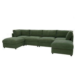 English Elm Corduroy Ribbed Upholstered Modular Sectional Sofa for Versatile Living Room Layouts Dark Green B2748S00206