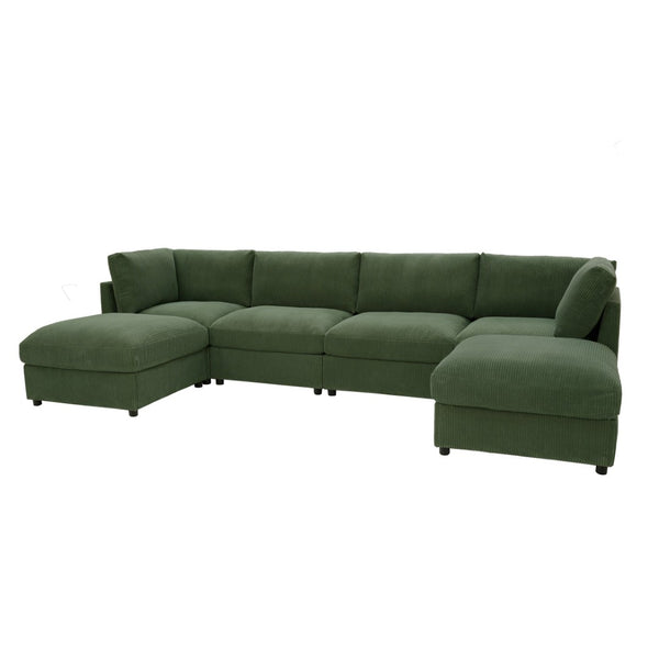 English Elm Corduroy Ribbed Upholstered Modular Sectional Sofa for Versatile Living Room Layouts Dark Green B2748S00206