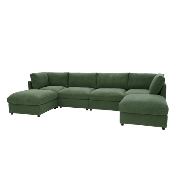 English Elm Corduroy Ribbed Upholstered Modular Sectional Sofa for Versatile Living Room Layouts Dark Green B2748S00206