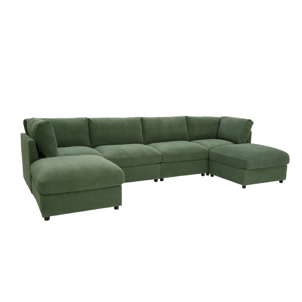 English Elm Corduroy Ribbed Upholstered Modular Sectional Sofa for Versatile Living Room Layouts Dark Green B2748S00206
