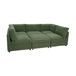 English Elm Corduroy Upholstered Modular Sectional Sofa with Reversible Chaise for Living Rooms Dark Green B2748S00207