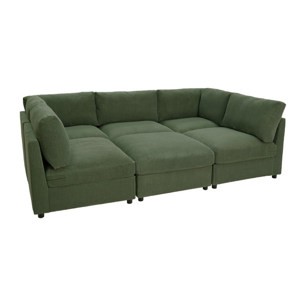 English Elm Corduroy Upholstered Modular Sectional Sofa with Reversible Chaise for Living Rooms Dark Green B2748S00207