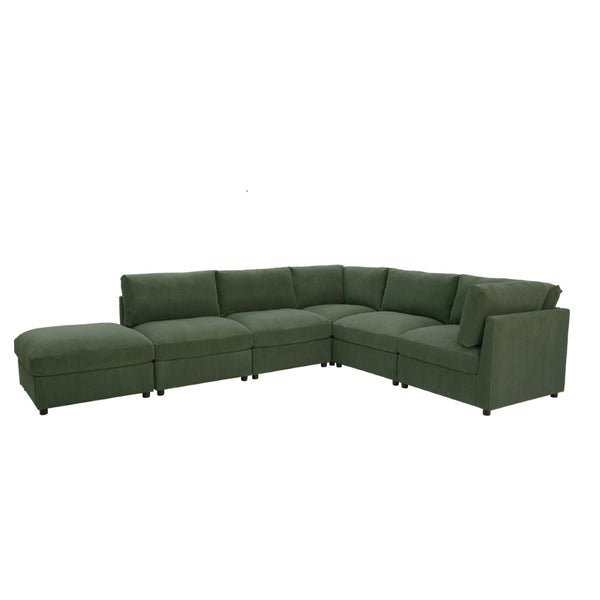 English Elm Corduroy Upholstered Modular Sectional Sofa with Reversible Chaise for Living Rooms Dark Green B2748S00207