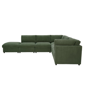 English Elm Corduroy Upholstered Modular Sectional Sofa with Reversible Chaise for Living Rooms Dark Green B2748S00207