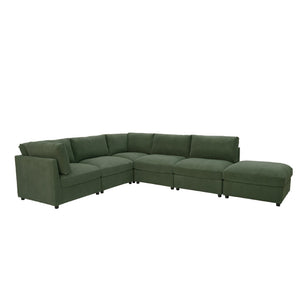English Elm Corduroy Upholstered Modular Sectional Sofa with Reversible Chaise for Living Rooms Dark Green B2748S00207