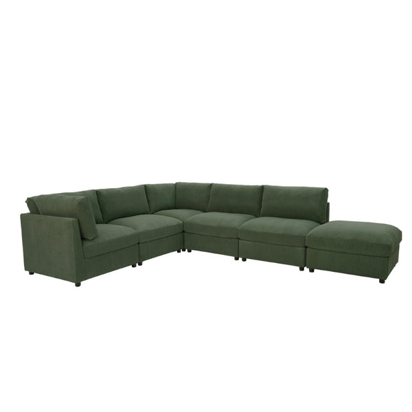 English Elm Corduroy Upholstered Modular Sectional Sofa with Reversible Chaise for Living Rooms Dark Green B2748S00207