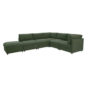 English Elm Corduroy Upholstered Modular Sectional Sofa with Reversible Chaise for Living Rooms Dark Green B2748S00207