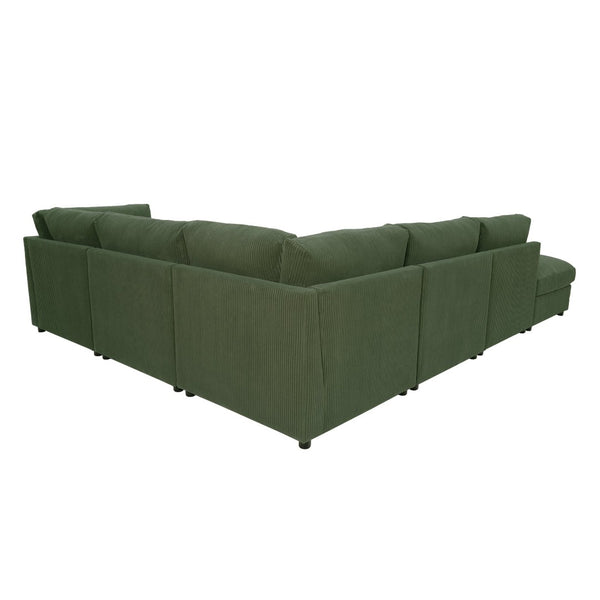 English Elm Corduroy Upholstered Modular Sectional Sofa with Reversible Chaise for Living Rooms Dark Green B2748S00207