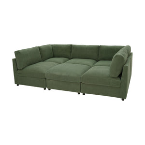 English Elm Corduroy Upholstered Modular Sectional Sofa with Reversible Chaise for Living Rooms Dark Green B2748S00207