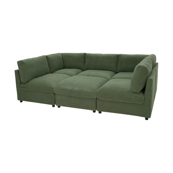 English Elm Corduroy Upholstered Modular Sectional Sofa with Reversible Chaise for Living Rooms Dark Green B2748S00207