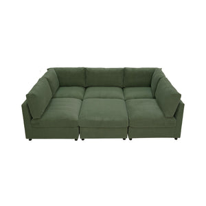 English Elm Corduroy Upholstered Modular Sectional Sofa with Reversible Chaise for Living Rooms Dark Green B2748S00207
