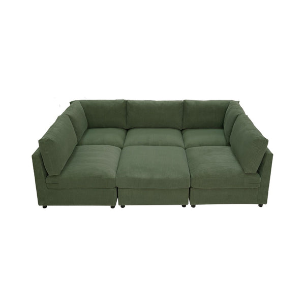 English Elm Corduroy Upholstered Modular Sectional Sofa with Reversible Chaise for Living Rooms Dark Green B2748S00207