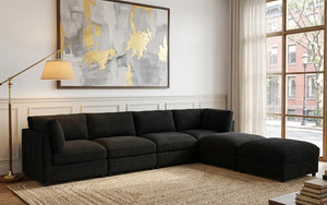 English Elm Corduroy Ribbed Upholstered Modular Sectional Sofa for Versatile Living Room Layouts Black B2748S00208