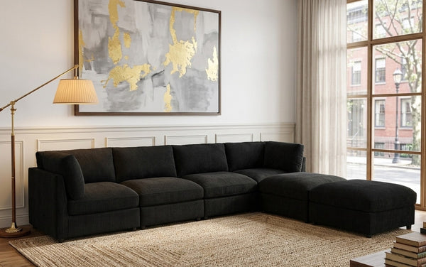English Elm Corduroy Ribbed Upholstered Modular Sectional Sofa for Versatile Living Room Layouts Black B2748S00208