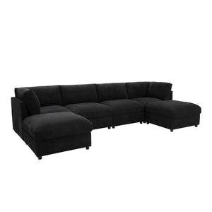 English Elm Corduroy Ribbed Upholstered Modular Sectional Sofa for Versatile Living Room Layouts Black B2748S00208