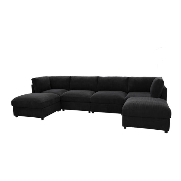 English Elm Corduroy Ribbed Upholstered Modular Sectional Sofa for Versatile Living Room Layouts Black B2748S00208