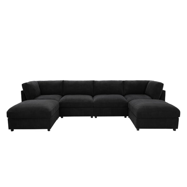 English Elm Corduroy Ribbed Upholstered Modular Sectional Sofa for Versatile Living Room Layouts Black B2748S00208
