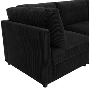 English Elm Corduroy Ribbed Upholstered Modular Sectional Sofa for Versatile Living Room Layouts Black B2748S00208