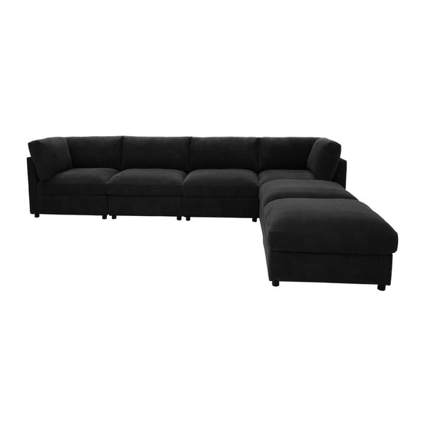 English Elm Corduroy Ribbed Upholstered Modular Sectional Sofa for Versatile Living Room Layouts Black B2748S00208