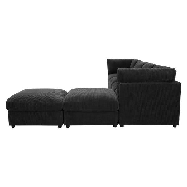 English Elm Corduroy Ribbed Upholstered Modular Sectional Sofa for Versatile Living Room Layouts Black B2748S00208