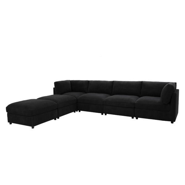 English Elm Corduroy Ribbed Upholstered Modular Sectional Sofa for Versatile Living Room Layouts Black B2748S00208