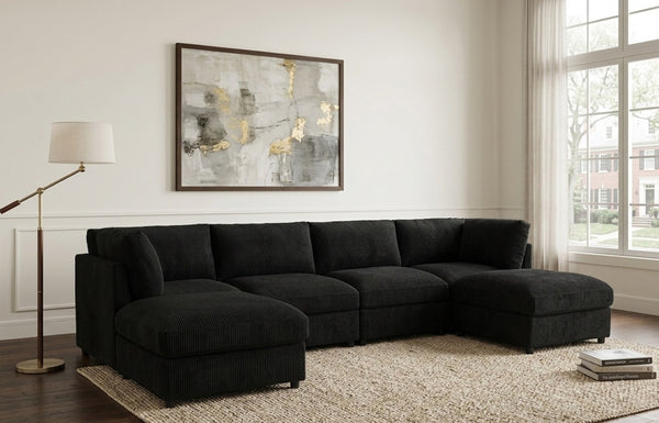 English Elm Corduroy Ribbed Upholstered Modular Sectional Sofa for Versatile Living Room Layouts Black B2748S00208