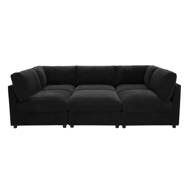 English Elm Corduroy Upholstered Modular Sectional Sofa with Reversible Chaise for Living Rooms Black B2748S00209