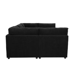 English Elm Corduroy Upholstered Modular Sectional Sofa with Reversible Chaise for Living Rooms Black B2748S00209