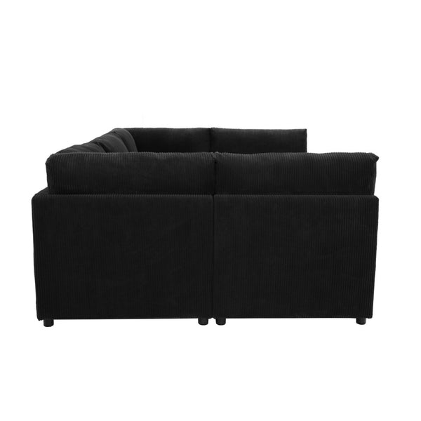 English Elm Corduroy Upholstered Modular Sectional Sofa with Reversible Chaise for Living Rooms Black B2748S00209