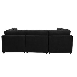English Elm Corduroy Upholstered Modular Sectional Sofa with Reversible Chaise for Living Rooms Black B2748S00209