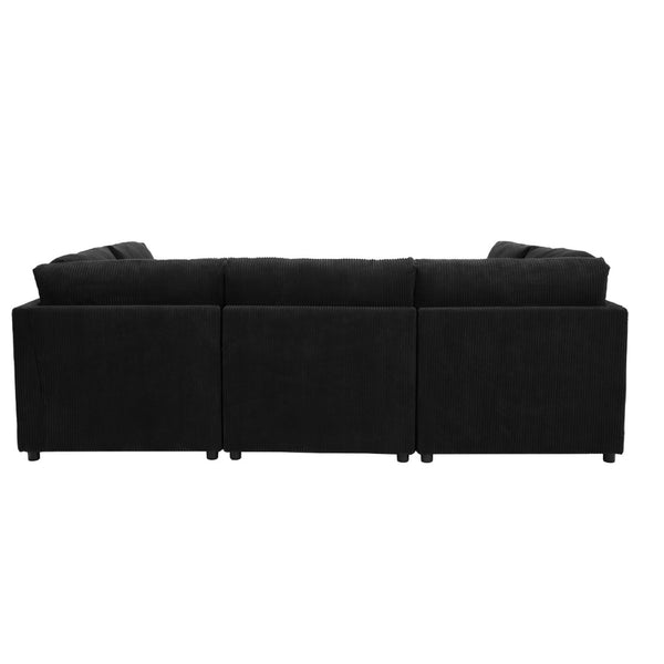 English Elm Corduroy Upholstered Modular Sectional Sofa with Reversible Chaise for Living Rooms Black B2748S00209