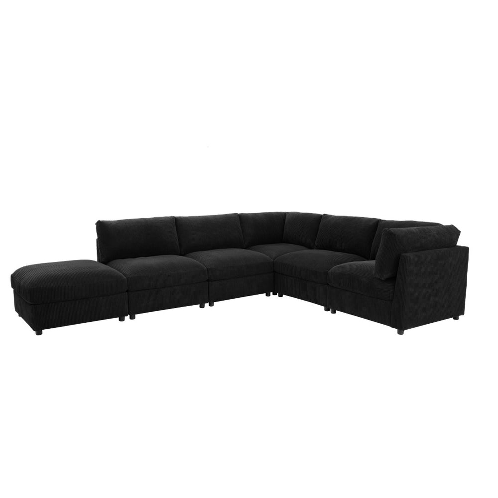 English Elm Corduroy Upholstered Modular Sectional Sofa with Reversible Chaise for Living Rooms Black B2748S00209