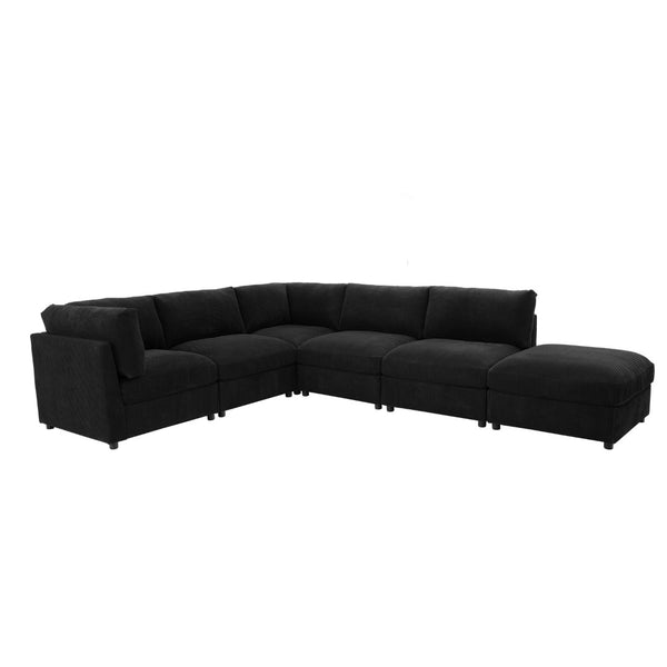 English Elm Corduroy Upholstered Modular Sectional Sofa with Reversible Chaise for Living Rooms Black B2748S00209