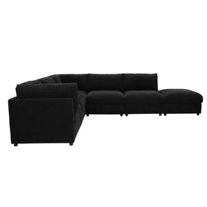 English Elm Corduroy Upholstered Modular Sectional Sofa with Reversible Chaise for Living Rooms Black B2748S00209