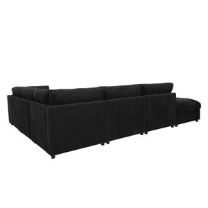 English Elm Corduroy Upholstered Modular Sectional Sofa with Reversible Chaise for Living Rooms Black B2748S00209