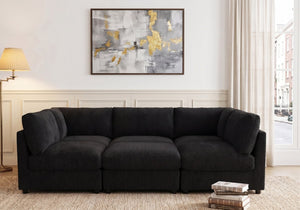 English Elm Corduroy Upholstered Modular Sectional Sofa with Reversible Chaise for Living Rooms Black B2748S00209