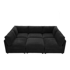 English Elm Corduroy Upholstered Modular Sectional Sofa with Reversible Chaise for Living Rooms Black B2748S00209