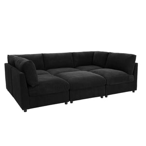 English Elm Corduroy Upholstered Modular Sectional Sofa with Reversible Chaise for Living Rooms Black B2748S00209