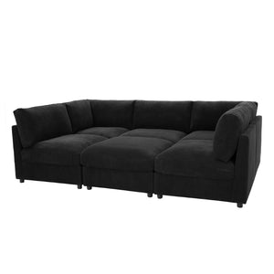 English Elm Corduroy Upholstered Modular Sectional Sofa with Reversible Chaise for Living Rooms Black B2748S00209