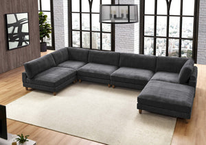English Elm Large Corduroy Modular Sectional Sofa with Wooden Legs for Casual Living Rooms Dark Gray B2748S00210