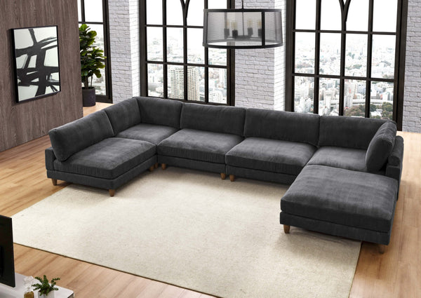 English Elm Large Corduroy Modular Sectional Sofa with Wooden Legs for Casual Living Rooms Dark Gray B2748S00210