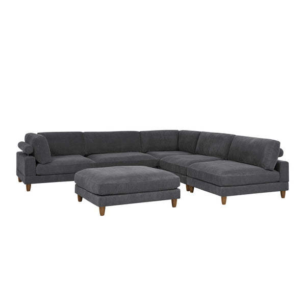 English Elm Large Corduroy Modular Sectional Sofa with Wooden Legs for Casual Living Rooms Dark Gray B2748S00210