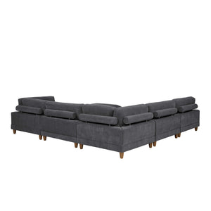 English Elm Large Corduroy Modular Sectional Sofa with Wooden Legs for Casual Living Rooms Dark Gray B2748S00210