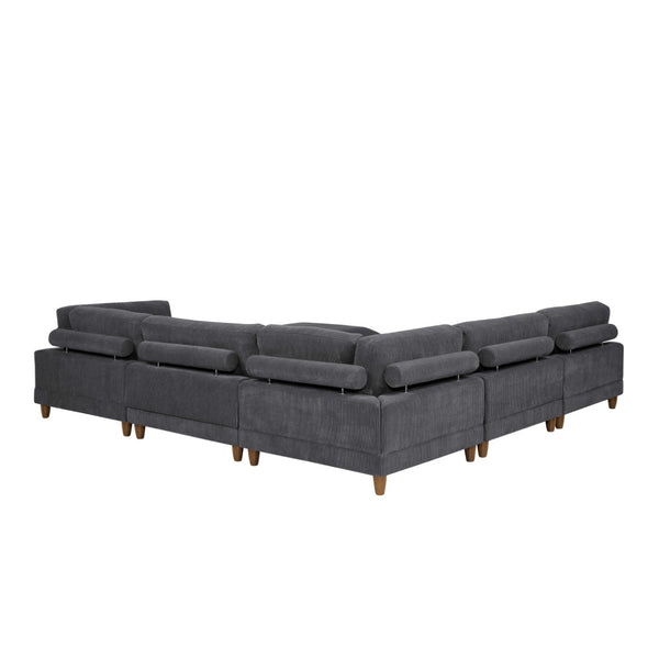 English Elm Large Corduroy Modular Sectional Sofa with Wooden Legs for Casual Living Rooms Dark Gray B2748S00210