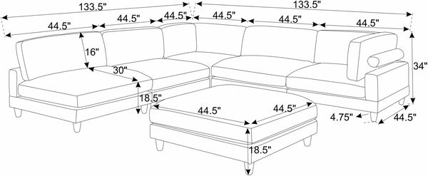 English Elm Large Corduroy Modular Sectional Sofa with Wooden Legs for Casual Living Rooms Dark Gray B2748S00210